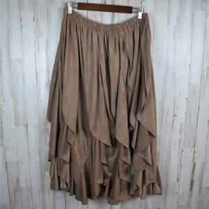 Boho Western Cosplay Dark Beige Faux Suede Flowy Drapey Skirt Fits large/xlarge